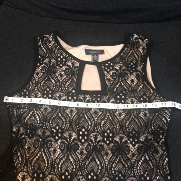 R&M Richards Black/Cream Lace Side Zipper Sequin Dress with Peephole Front-14 - Picture 9 of 12